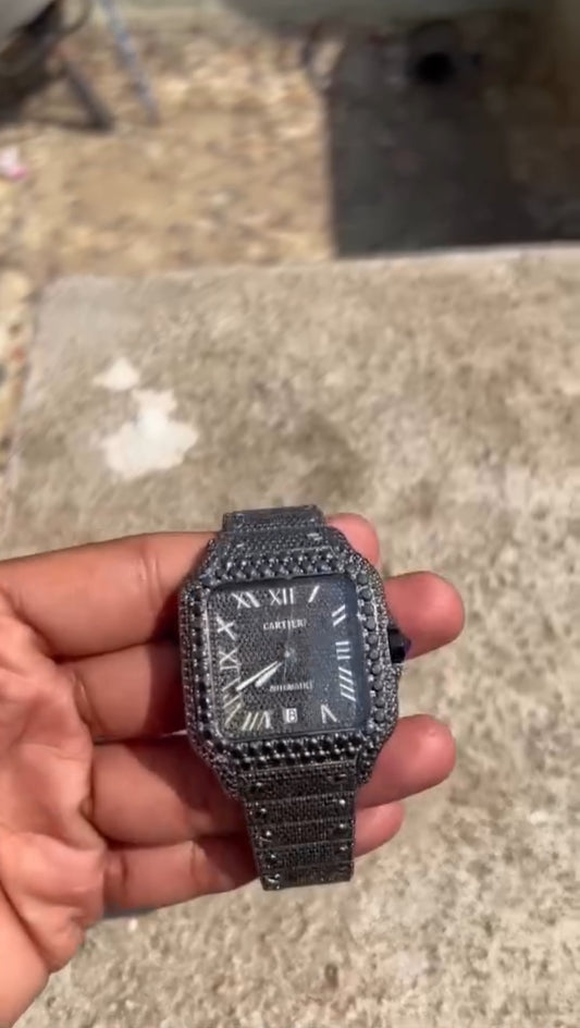 Black Iced Out Cartier Watch